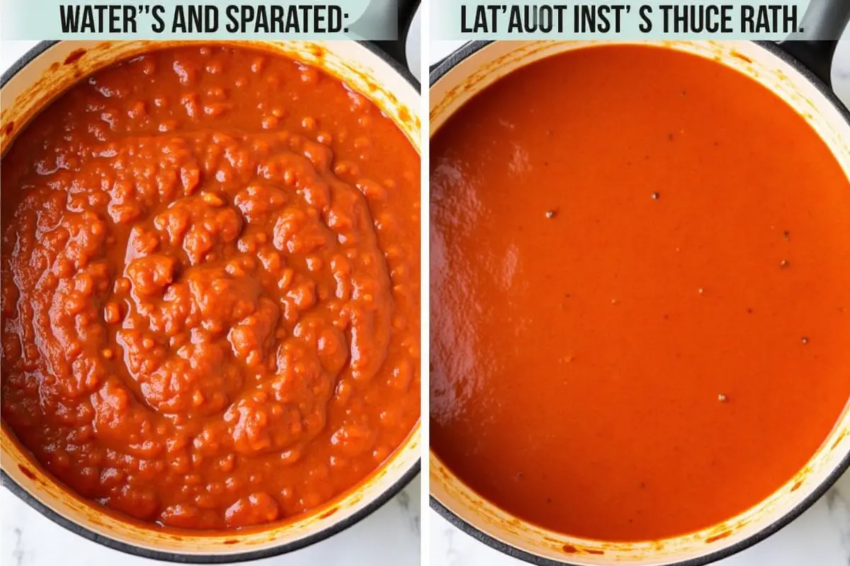 Comparison of watery and rich Bolognese sauce textures.