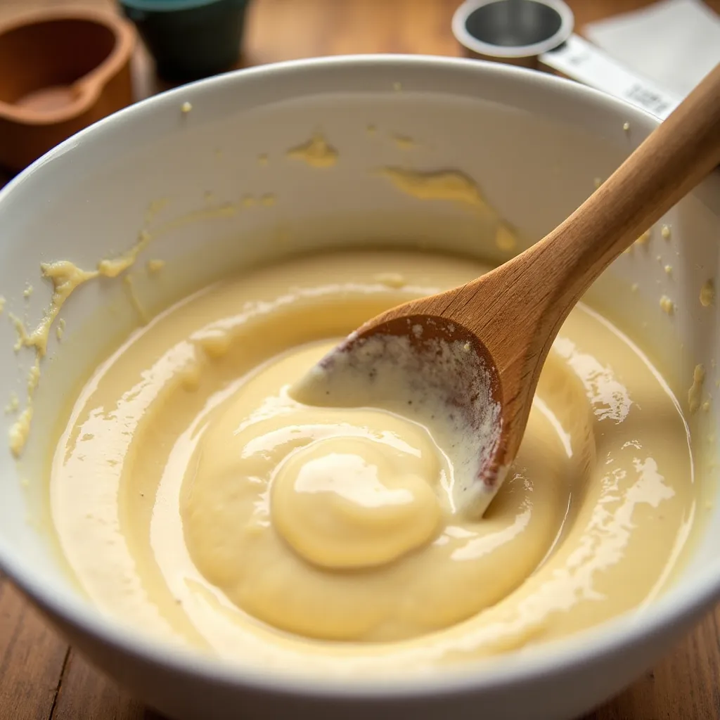 Mixing the batter for cottage cheese banana bread in a bowl.