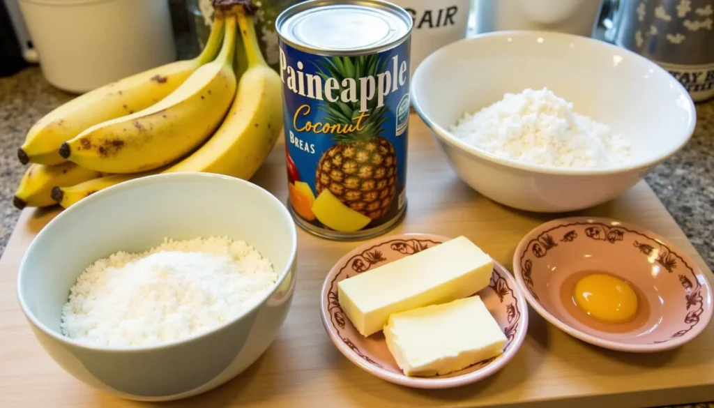 Ingredients for making Hawaiian banana bread.