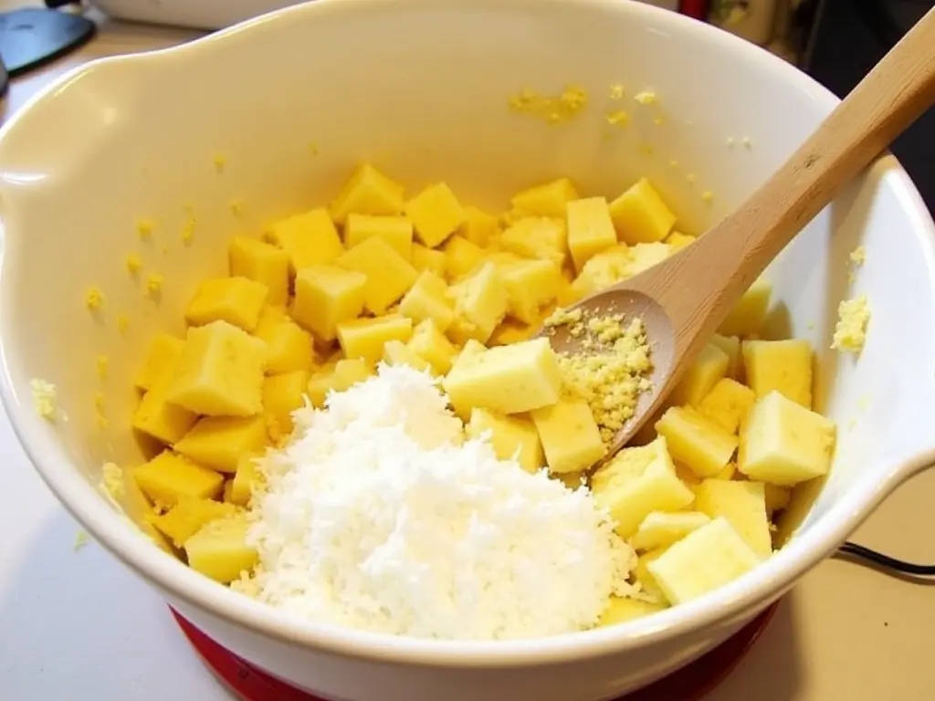 Batter being prepared for Hawaiian banana bread.