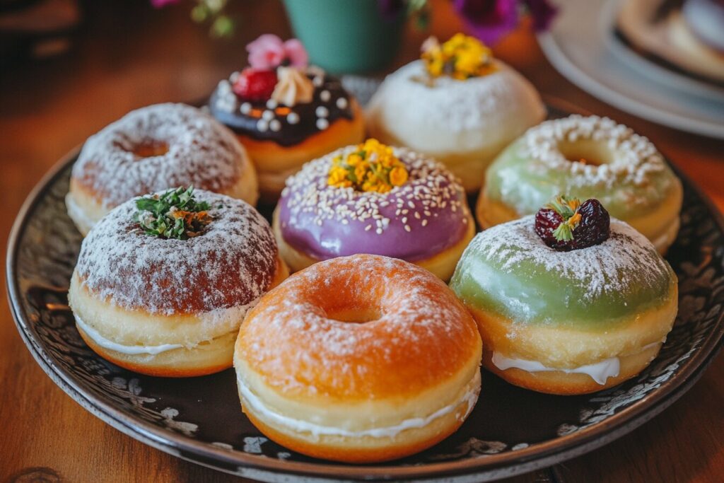 Assorted Korean cream-filled donuts with different flavors.