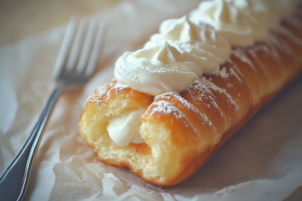 Cream-filled long john donut with vanilla cream