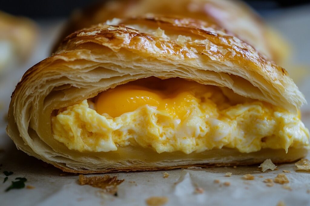 Ingredients for egg and cheese croissant: croissants, eggs, and cheese.