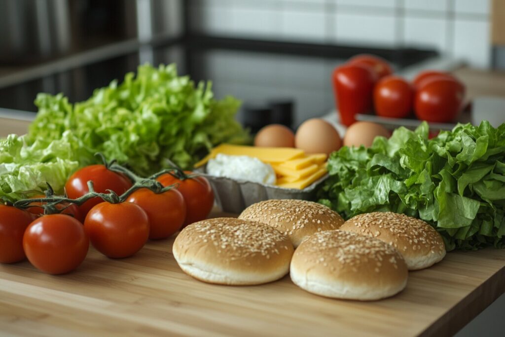 Fresh ingredients for making an egg burger