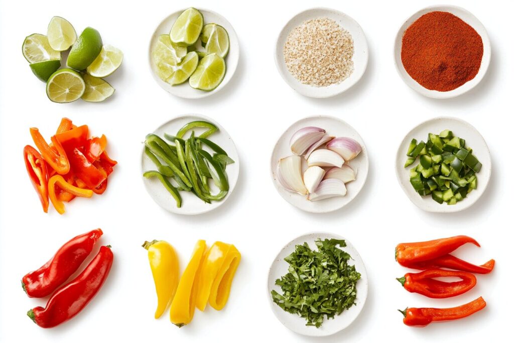 Fresh bell peppers, onions, and spices for fajita veggies.