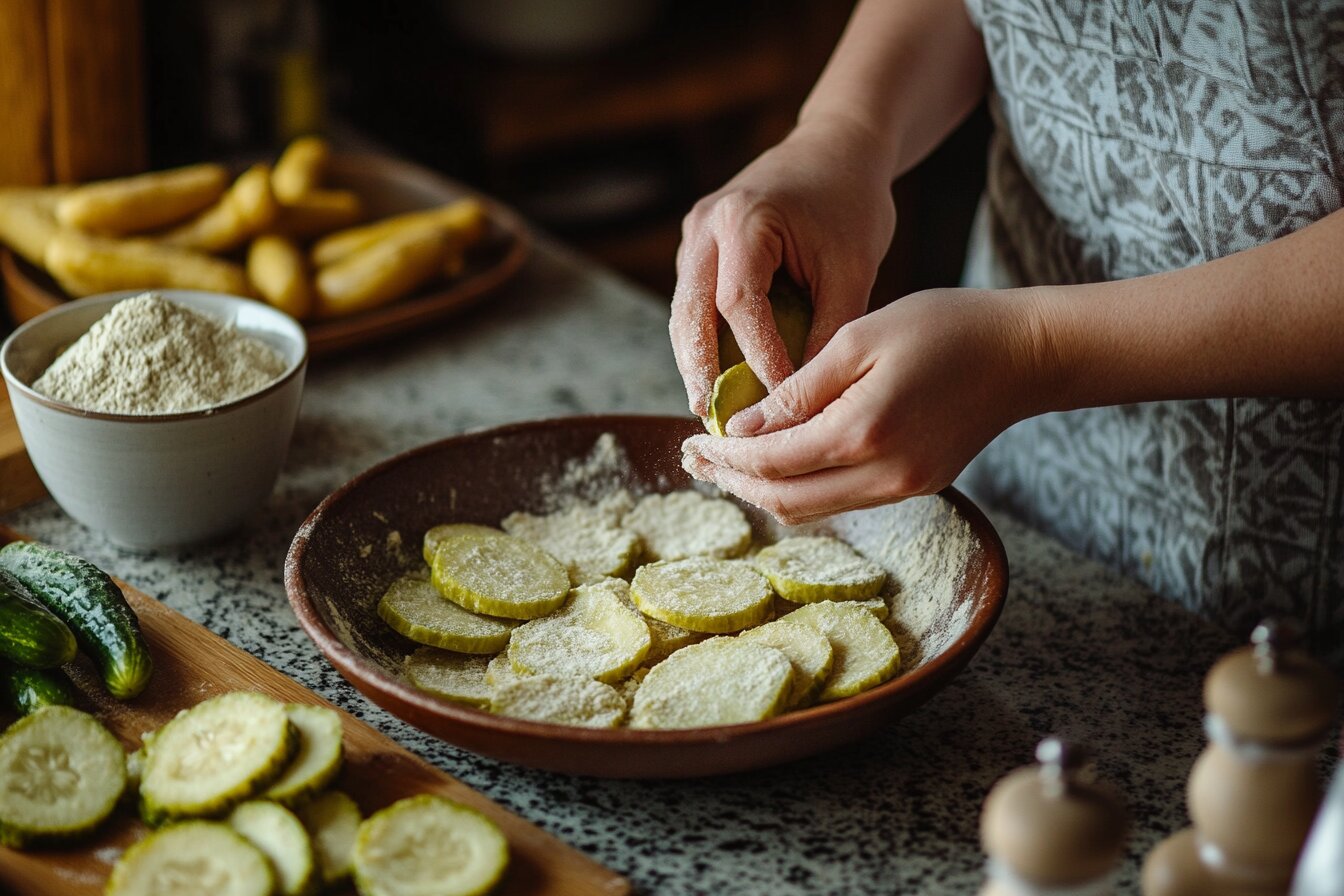 A platter of crispy frozen fried pickles served with dipping sauces