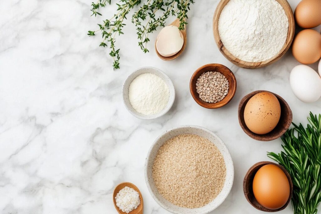 Keto hamburger bun ingredients displayed on a countertop.