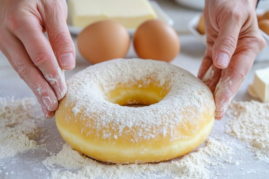 Shaping dough for Seoul milk cream donuts.