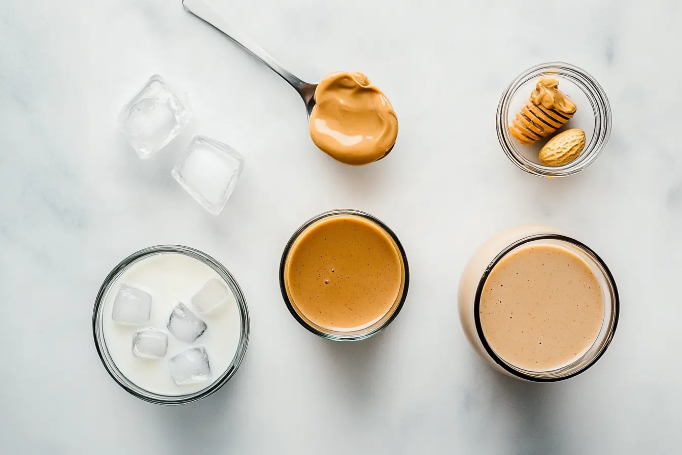 Ingredients for a peanut butter smoothie without banana.